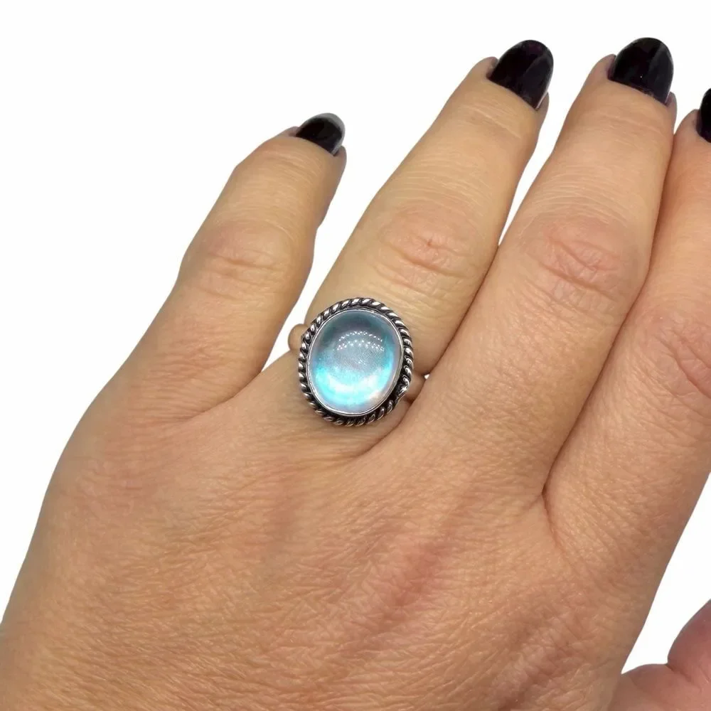 Aura Clear Quartz Ring Size 6 925 Sterling Silver Overlay